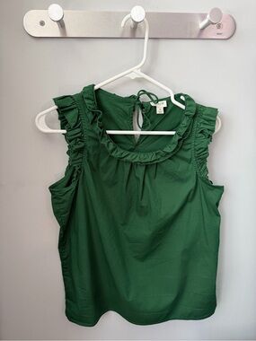 JCREW Green Ruffled Sleeveless Top